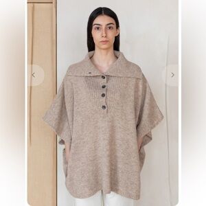 LATIERRA Alpaca Wool Tan Poncho/Sweater with Button Details, One Size - EUC